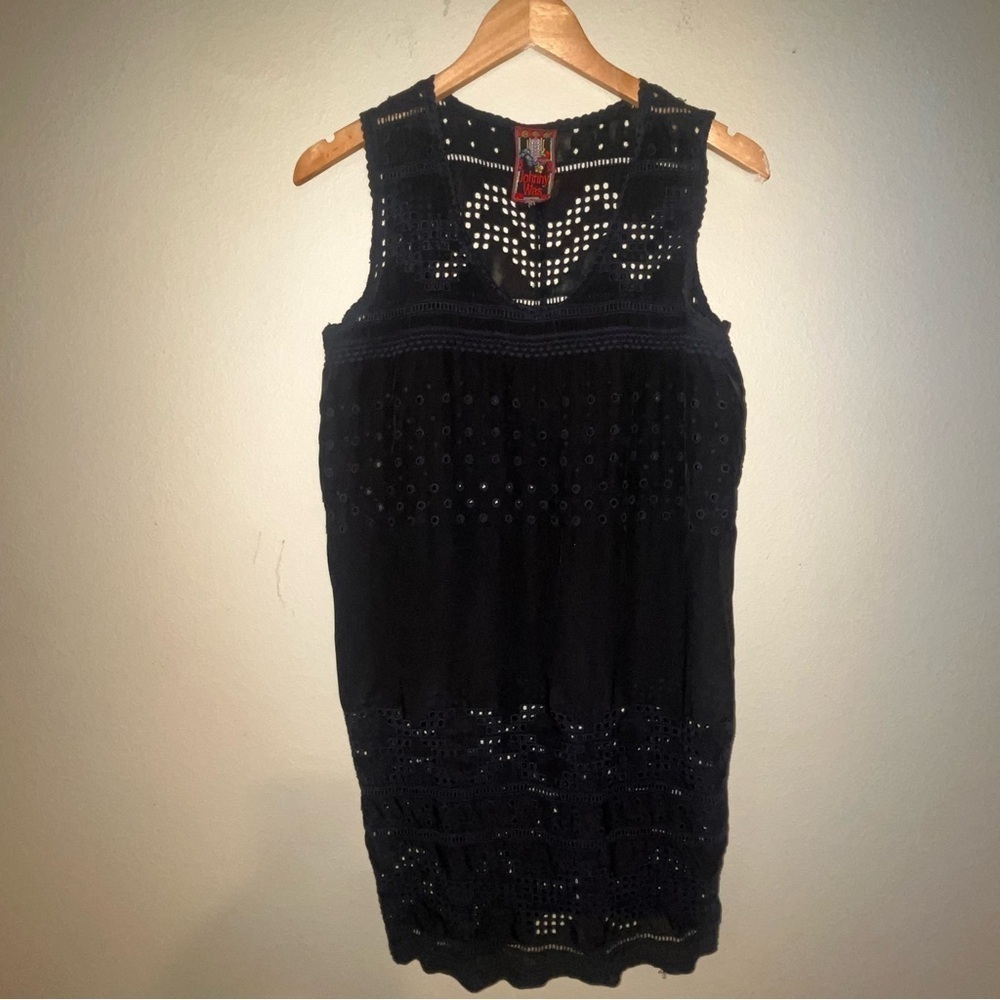 Johnny Was Black Square Eyelet Avamono Tunic Small